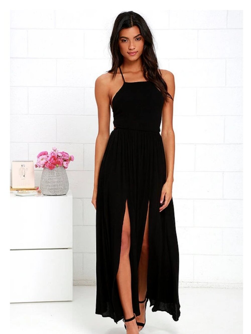 Lulu's Black Maxi dress ( Heart's Desire Black Lace-Up Maxi Dress)